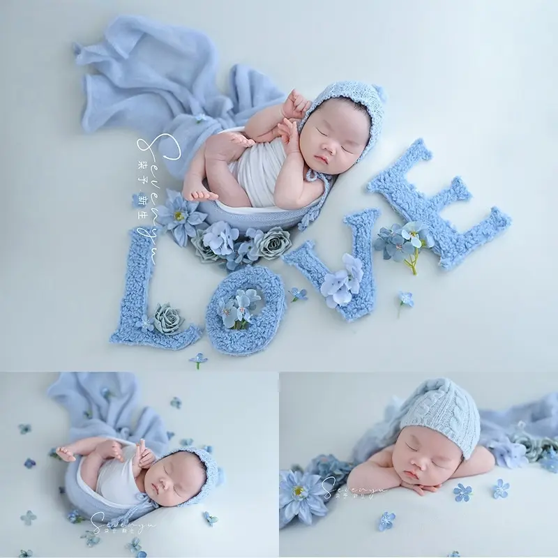 Blue Love Floral Theme Set - Newborn Photography Props - Image 2